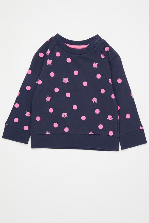 Cat polka dot sweatshirt - navy/pink