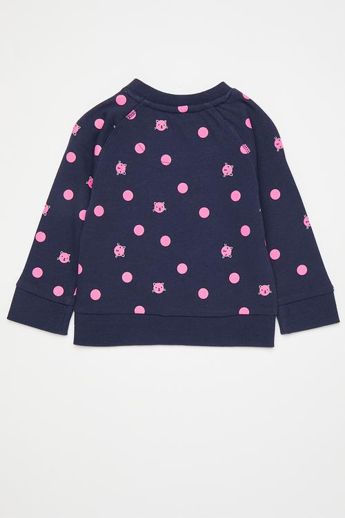 Cat polka dot sweatshirt - navy/pink