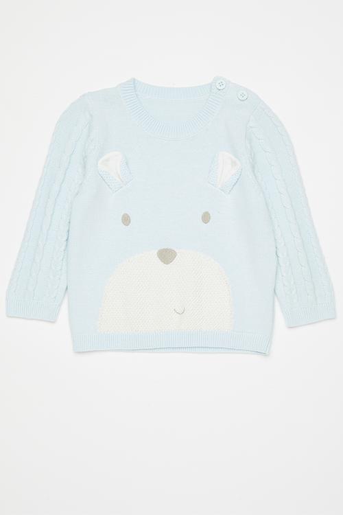 Knit jersey - pastel blue/white/bear