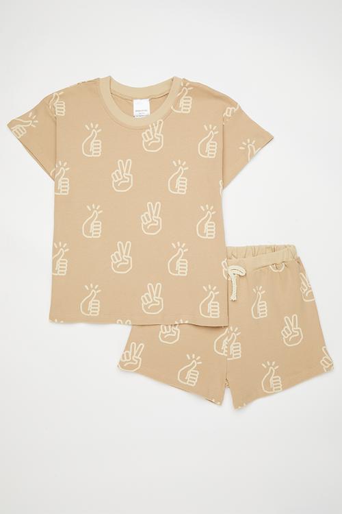 Tee & shorts - beige/multi