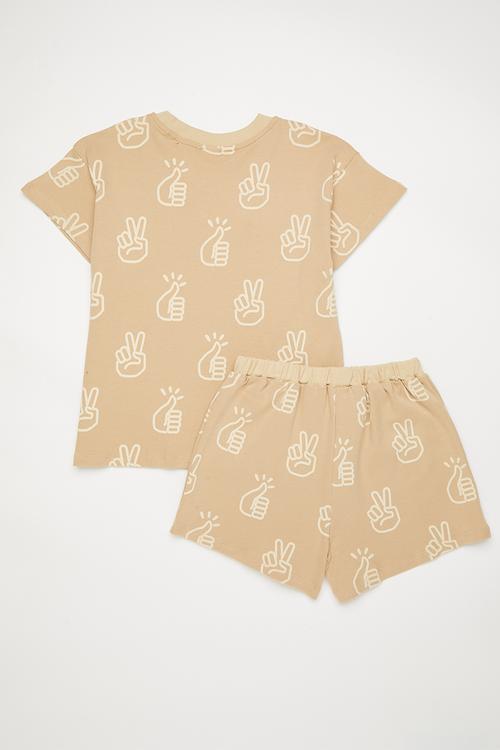 Tee & shorts - beige/multi