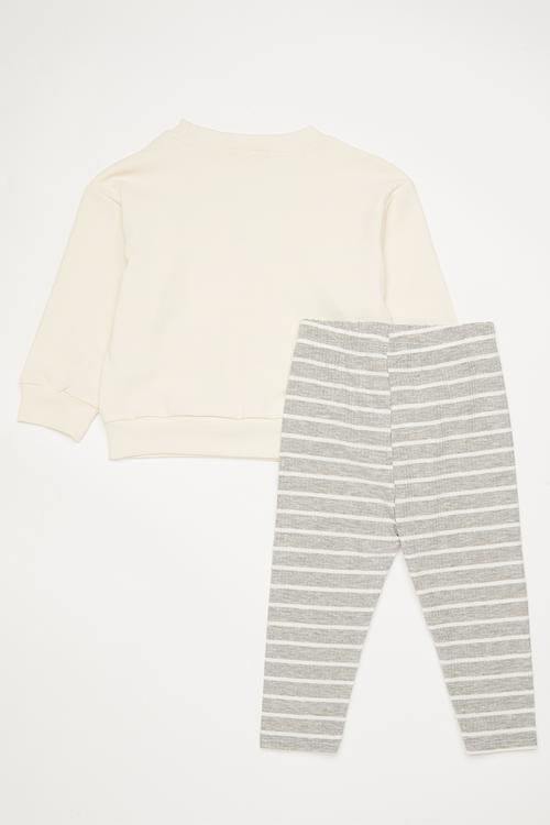 Slogan sweat top and tights set - cream/stripe/play all day
