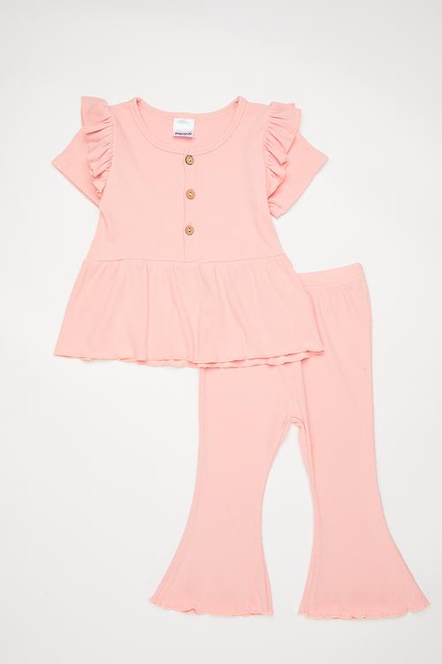Peplum tee & flared legging set - pink