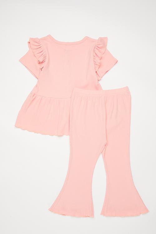 Peplum tee & flared legging set - pink