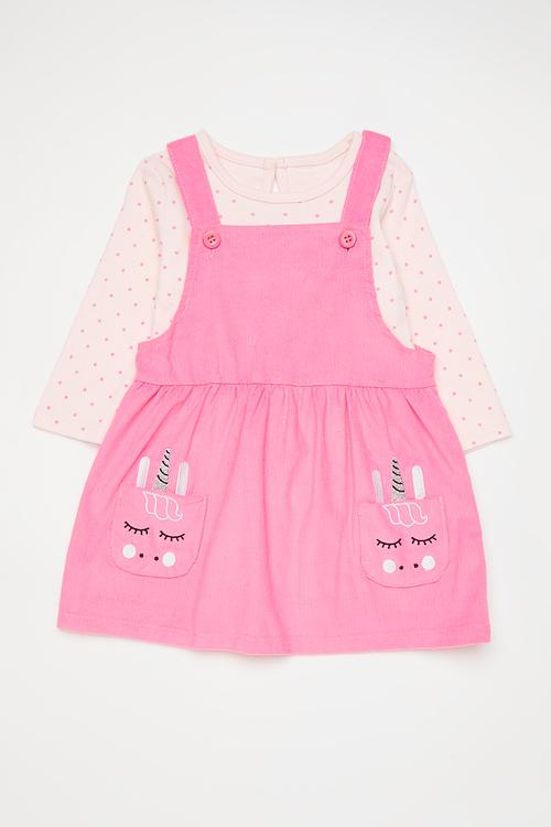 Short dungaree dress and tee set - bubblegum pink
