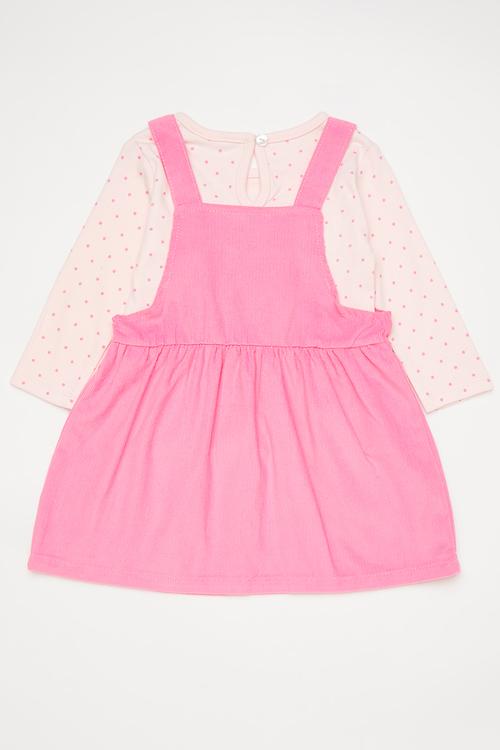 Short dungaree dress and tee set - bubblegum pink