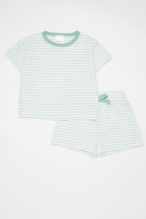 Tee & shorts set - faded teal/stripes