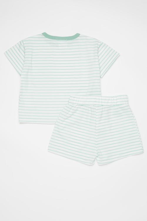 Tee & shorts set - faded teal/stripes