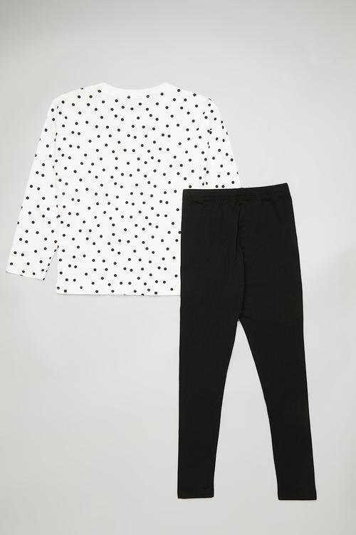 Rainbow placement print tee with plain leggings - white/black