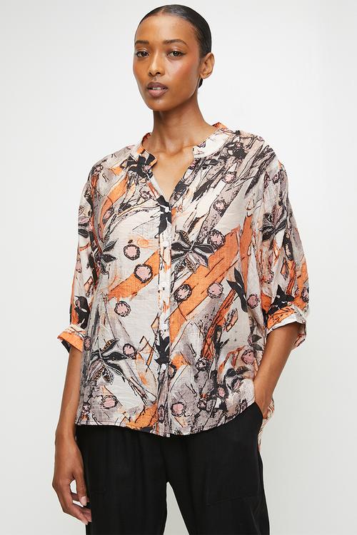 Half Sleeve Easy Wearing Batwing Blouse With Centre Back Button Detail - Multi Orange