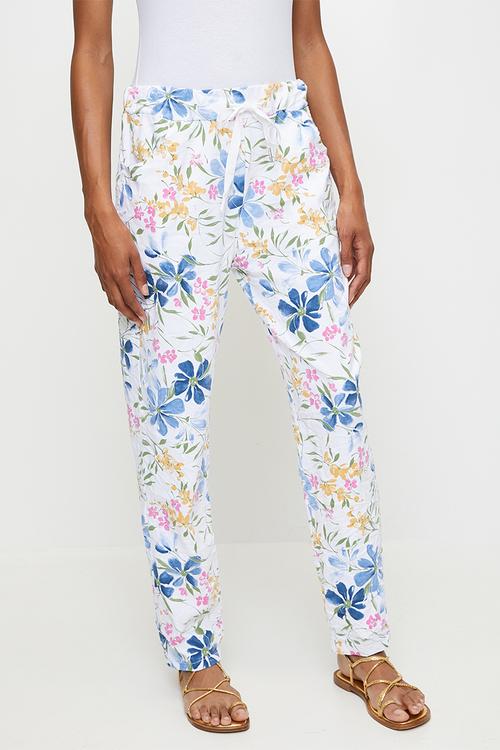 Italian Made Creased Printed Slimfit Jogger With Drawcord - White