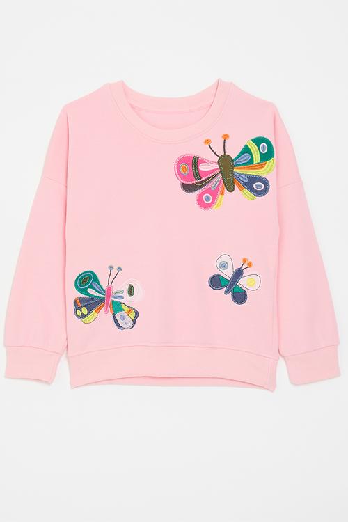 Embroidered butterflies sweatshirt - light pink