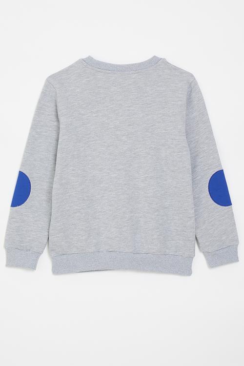 Kangaroo pocket sweatshirt with embroidered slogan - grey/blue/okay