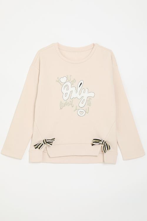 Metallic rib bow detail sweater - seashell