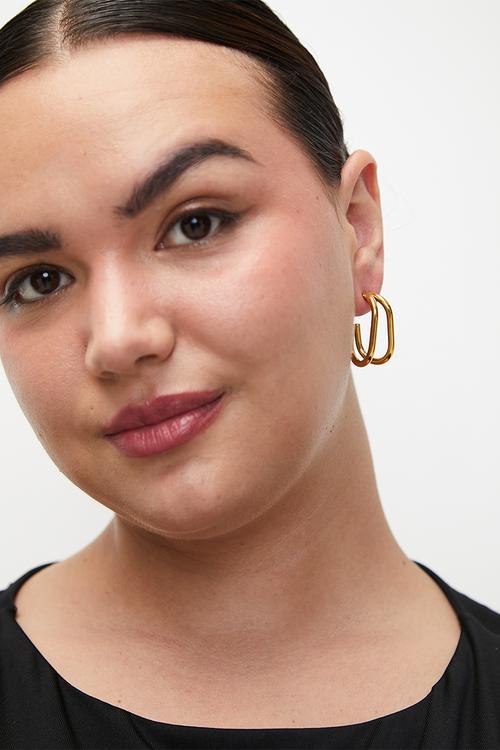 Modern Double-Barrel Hoop Earrings - Gold