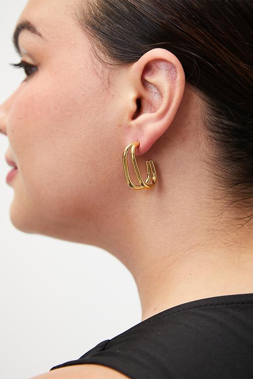 Modern Double-Barrel Hoop Earrings - Gold