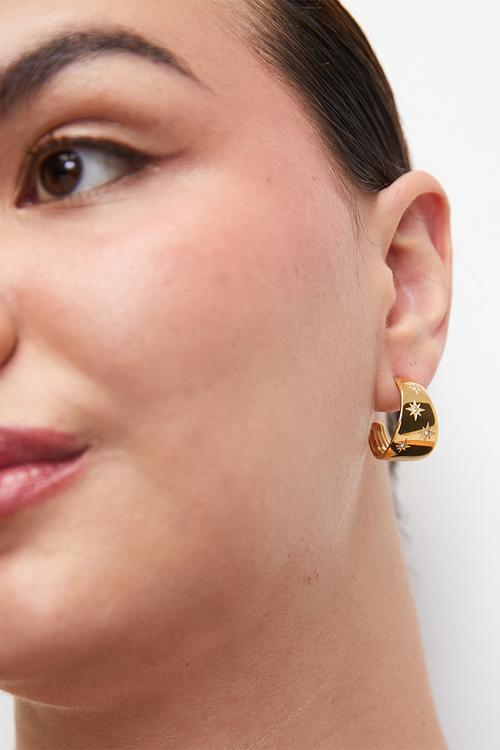 Stone-Set Star Design Hoop Earrings - Gold