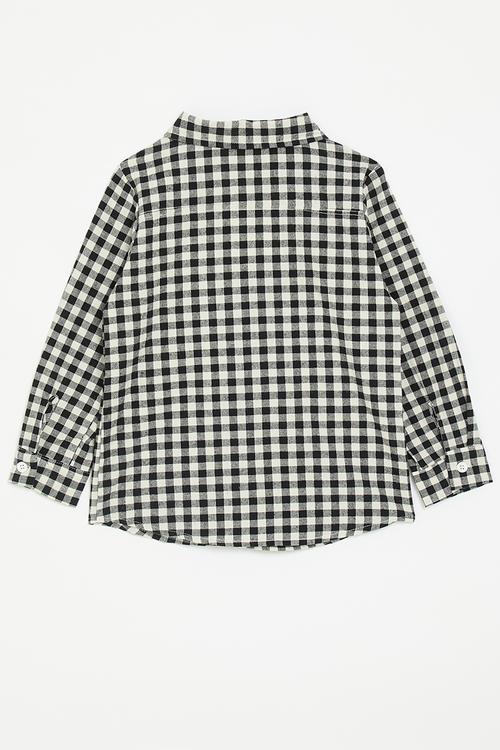 Smiley face embroidered shirt - black gingham