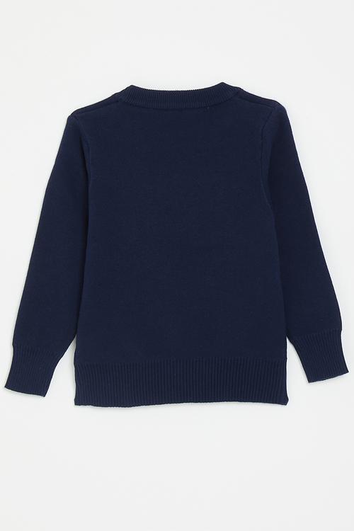  Knit dino graphic sweater - navy blue/red