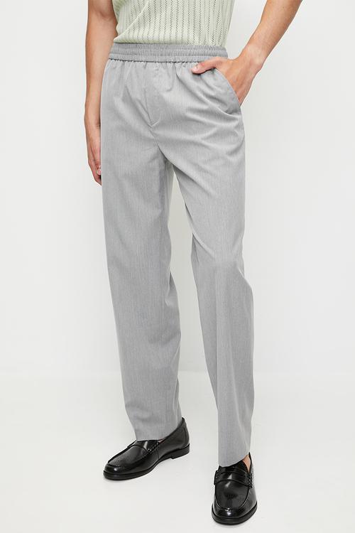 Elastic Waist Straight Fit Tailored Trousers - Grey