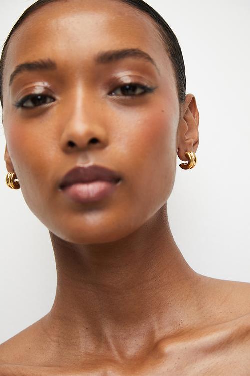 Double-Barrel Hoop Earrings - Gold