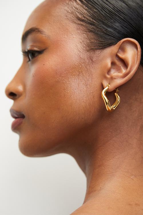 Modern Twisted Curve Hoop Earrings - Gold