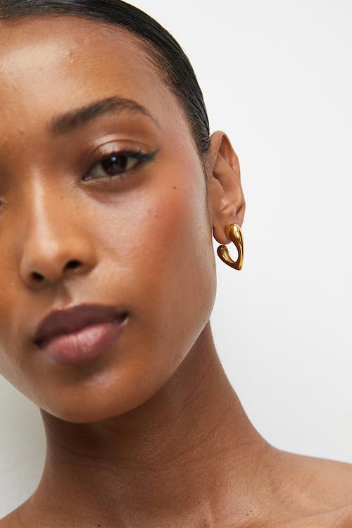 Modern Designer Shape Hoop Earrings - Gold