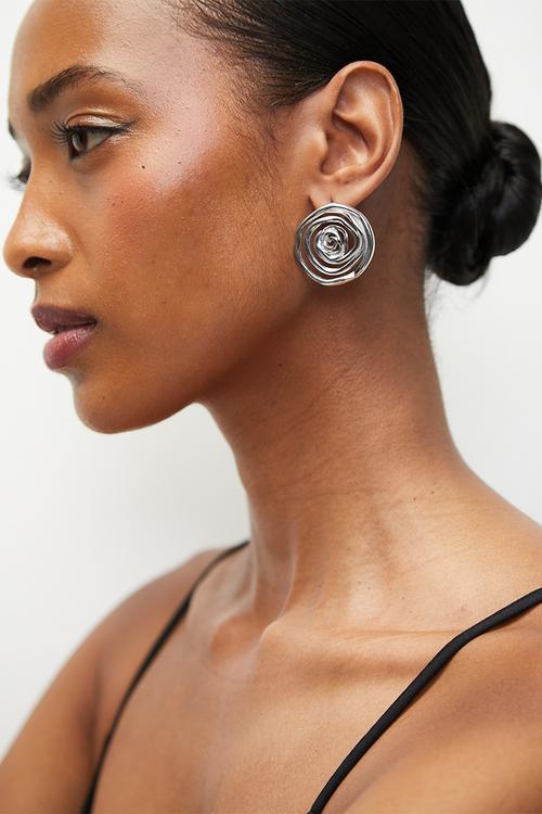 Jayden spiral studded earrings - silver