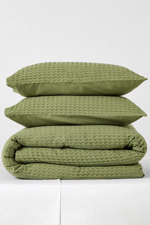 Cotton Waffle Duvet Cover Set - Sage