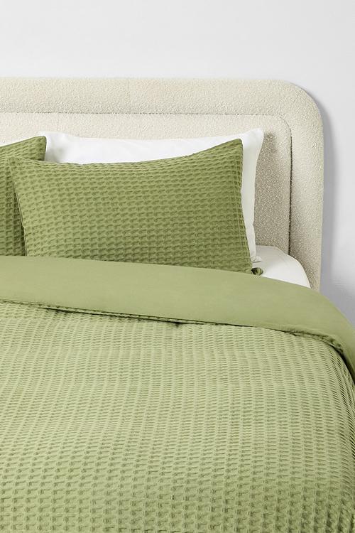 Cotton Waffle Duvet Cover Set - Sage