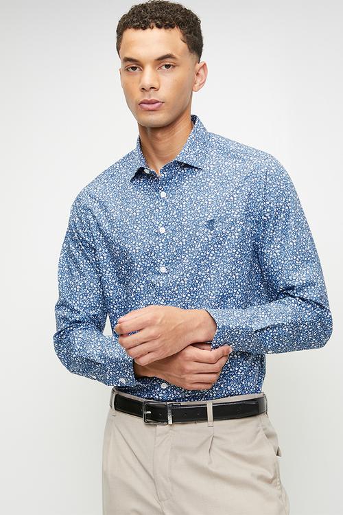 Theo Printed Long Tailored Shirt - Blue