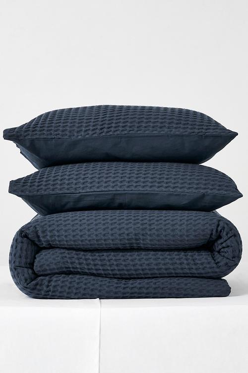 Cotton Waffle Duvet Cover Set - Navy