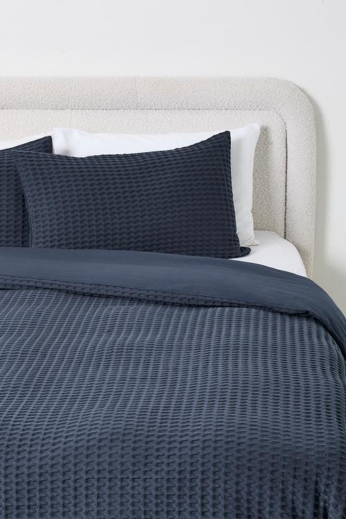 Cotton Waffle Duvet Cover Set - Navy