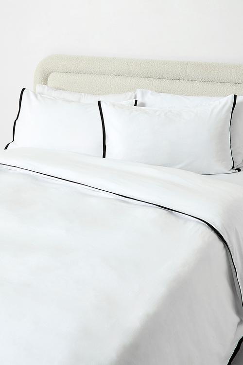 Washed Cotton Duvet Set With Contrast Black Oxford