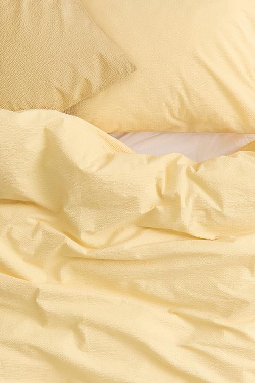 Seersucker double/king size duvet cover set - light yellow