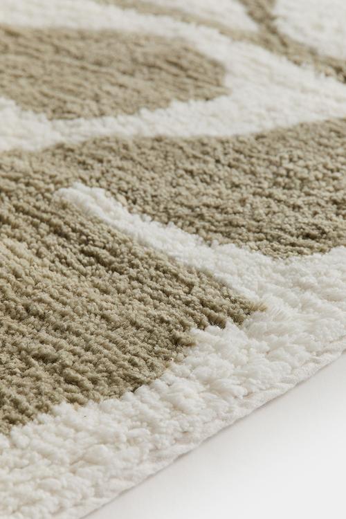 Tufted cotton bath mat - khaki green/white 