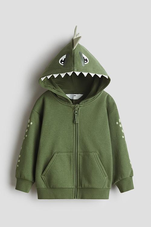 Appliquéd zip-through hoodie - green dinosaur