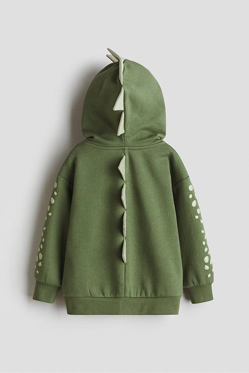 Appliquéd zip-through hoodie - green dinosaur
