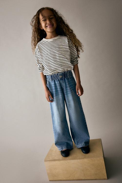 Wide leg paper bag jeans - denim blue