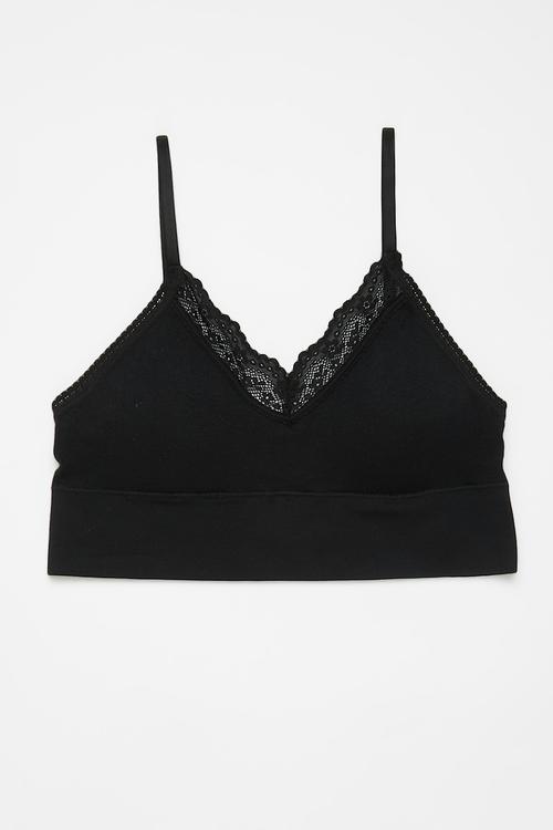 Seamless Longline Lace Trim Bralette 2Pk - Black/White