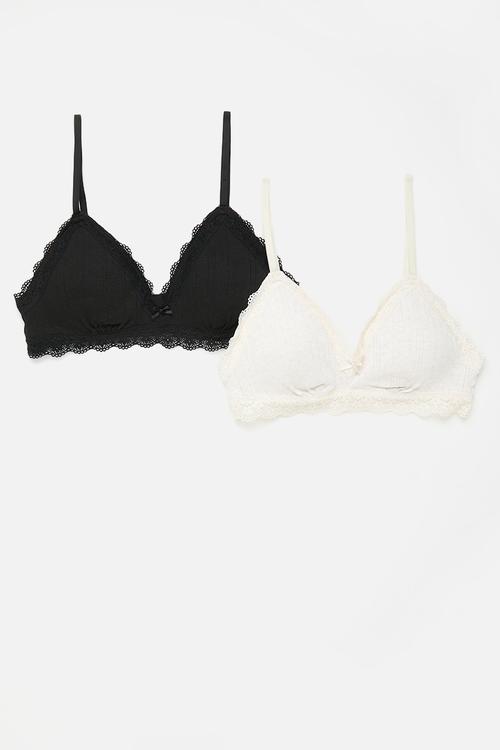 Organic Cotton Lace Triangle Padded Bralette 2Pk - Black/Butterscotchmarle