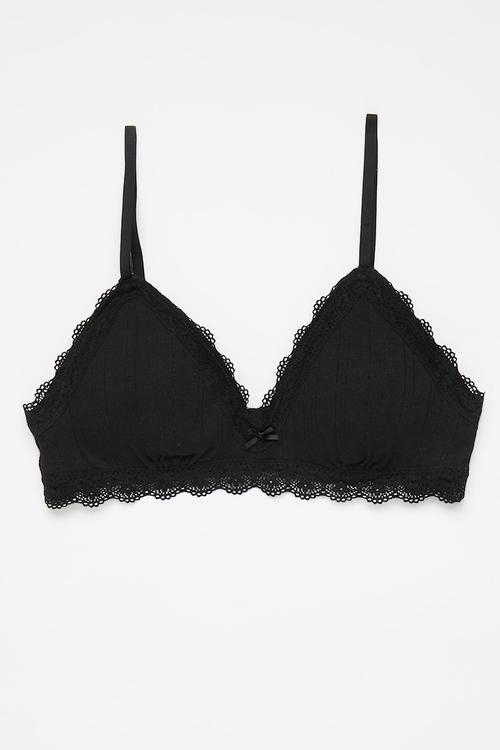 Organic Cotton Lace Triangle Padded Bralette 2Pk - Black/Butterscotchmarle