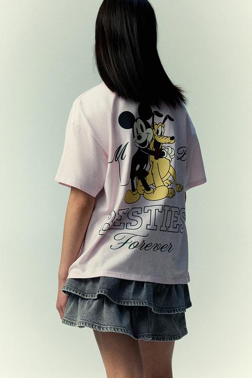 Printed cotton t-shirt - light pink mickey mouse