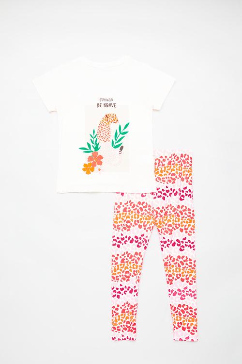 Graphic tee with printed leggings - white/multi/be brave