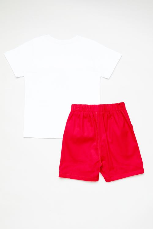 Mixed media embroidery tee with shorts - white/red