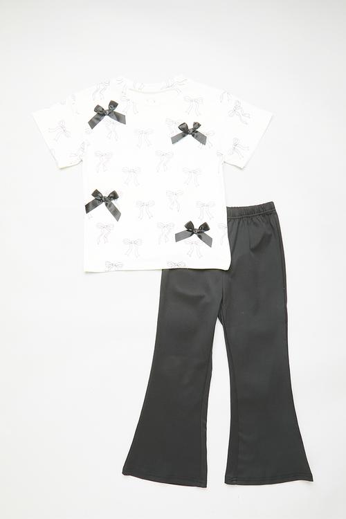 Bows galore tee with flared leggings - white/black