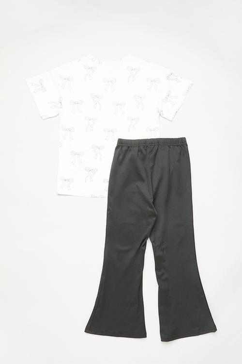 Bows galore tee with flared leggings - white/black
