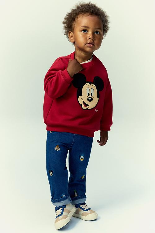 Embroidery-detail jeans - denim blue mickey mouse