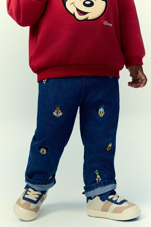 Embroidery-detail jeans - denim blue mickey mouse