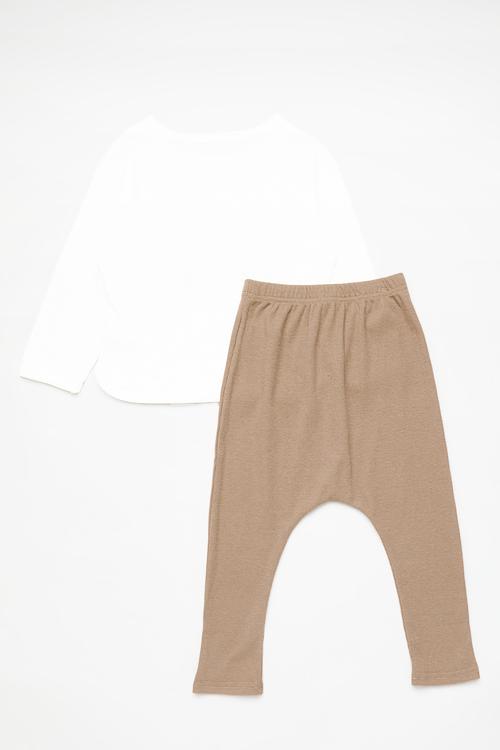 Long sleeve tee and leggings - white/brown/bear